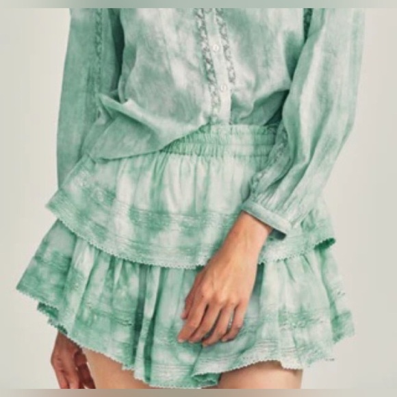 Love Shack Fancy Mint Green Ruffle Mini Skirt Size XS - Picture 2 of 12
